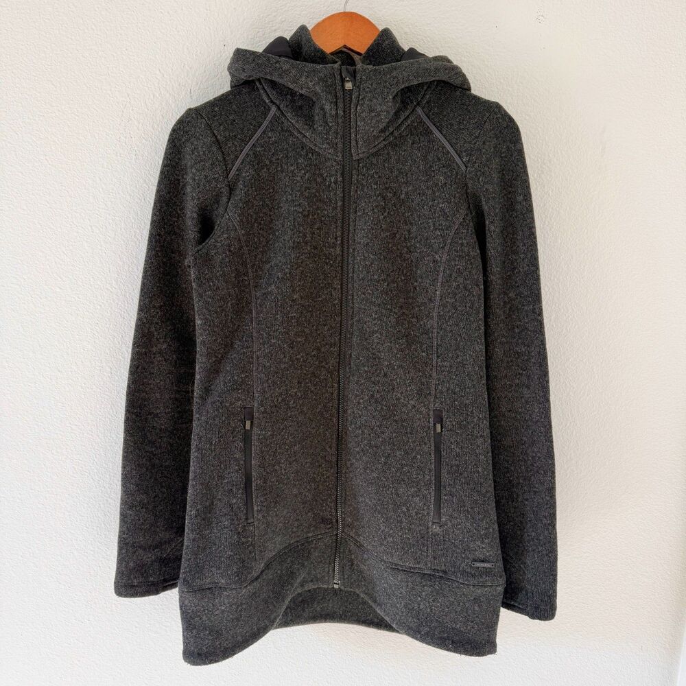 Athleta Black Stronger CYA Long Fleece Full Zip Up Hoodie Jacket Activewear S/M